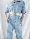Geometric Buckle Elastic Wide Belt