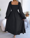 Smocked Square Neck Flounce Sleeve Dress