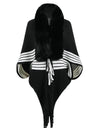 Striped Fringe Detail Long Sleeve Poncho