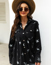 Collared Neck Star Print Long Sleeve Denim Jacket