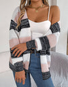 Openwork Striped Open Front Cardigan