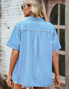 Pocketed Button Up Short Sleeve Denim Shirt