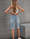 Distressed Raw Hem Denim Bermuda Shorts