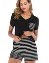 Striped Short Sleeve Top and Shorts Lounge Set