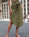 Tie Belt Frill Trim Buttoned Skirt