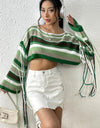 Fringe Striped Round Neck Knit Top