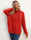 Slit Turtleneck Dropped Shoulder Sweater
