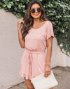 Ruffled Boat Neck Short Sleeve Romper