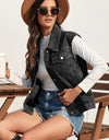 Collared Neck Sleeveless Denim Jacket