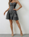 Ruched Zip Up Spaghetti Strap Denim Dress