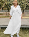 Plus Size Swiss Dot V-Neck Three-Quarter Sleeve Dress