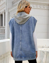 Hooded Sleeveless Denim Top with Pockets