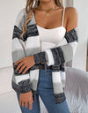 Openwork Striped Open Front Cardigan