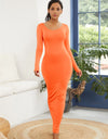 Round Neck Long Sleeve Maxi Wrap Dress