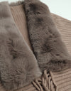 Fringe Detail Long Sleeve Ribbed Poncho
