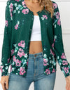Woven Right Floral Button Front Round Neck Cardigan