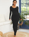 Round Neck Long Sleeve Maxi Wrap Dress