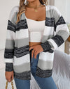 Openwork Striped Open Front Cardigan