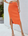 Ribbed Side Slit Midi Skirt