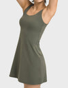 Square Neck Sports Tank Dress with Full Coverage Bottoms