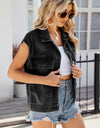 Pocketed Button Up Sleeveless Denim Jacket