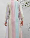 Rainbow Stripe Button-Up Maxi Shirt Dress