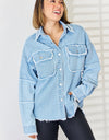 PEACE Raw Hem Dropped Shoulder Denim Top