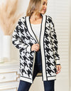 Woven Right Houndstooth Open Front Longline Cardigan