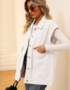 Pocketed Button Up Sleeveless Denim Jacket