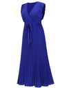 Tied Surplice Cap Sleeve Pleated Dress