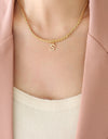 Brass Inlaid Zircon Letter Pendant Necklace