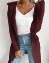 Ribbed Open Front Hooded Cardigan with Pockets