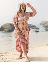 Plus Size Printed Square Neck Ruffle Hem Dress