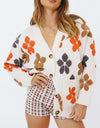 Floral V-Neck Button Up Long Sleeve Cardigan