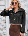Raw Hem Denim Jacket with Pockets