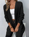 Rib-Knit Open Front Pocketed Cardigan