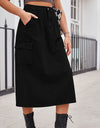 Slit Buttoned Denim Skirt with Pockets