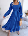 Smocked Square Neck Flounce Sleeve Dress