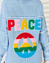 PEACE Raw Hem Dropped Shoulder Denim Top