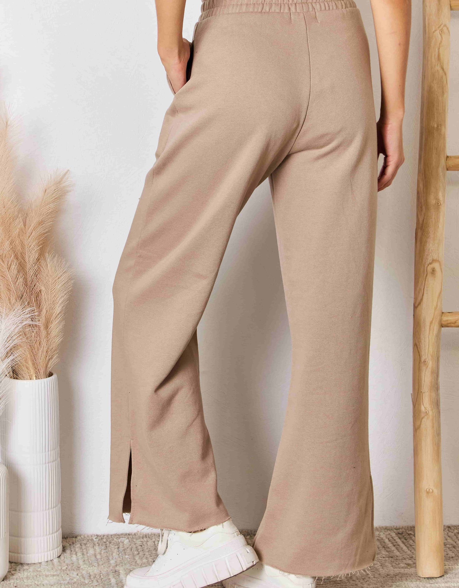 RISEN Wide Waistband Slit Wide Leg Pants