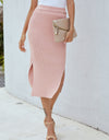 Ribbed Side Slit Midi Skirt