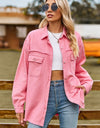 Button Up Collared Neck Raw Hem Denim Top