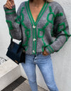 Geometric Dropped Shoulder Button Down Cardigan