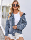 Pearl Trim Raw Hem Denim Jacket