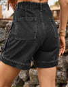 High Waist Denim Cargo Shorts