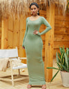 Round Neck Long Sleeve Maxi Wrap Dress