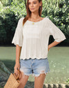 Openwork Round Neck Half Sleeve Knit Top