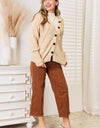 Woven Right Button-Down Long Sleeve Hooded Sweater