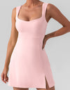 Square Neck Sleeveless Slit Mini Active Dress