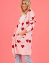 Heart Graphic Open Front Cardigan with Pockets
